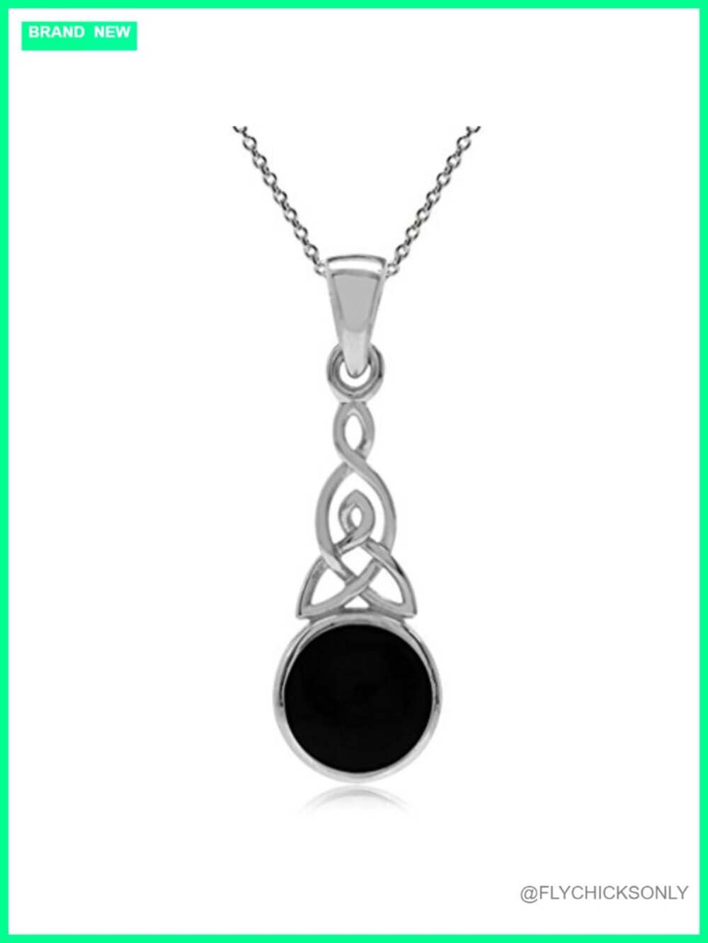 Silvershake 8MM Round Onyx 925 Sterling Silver Triquetra Celtic Knot Pendant